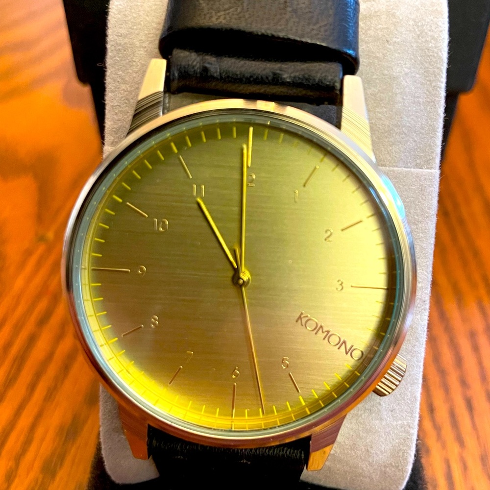 The Winston by Komono men’s watch, gold face, analog with leather band